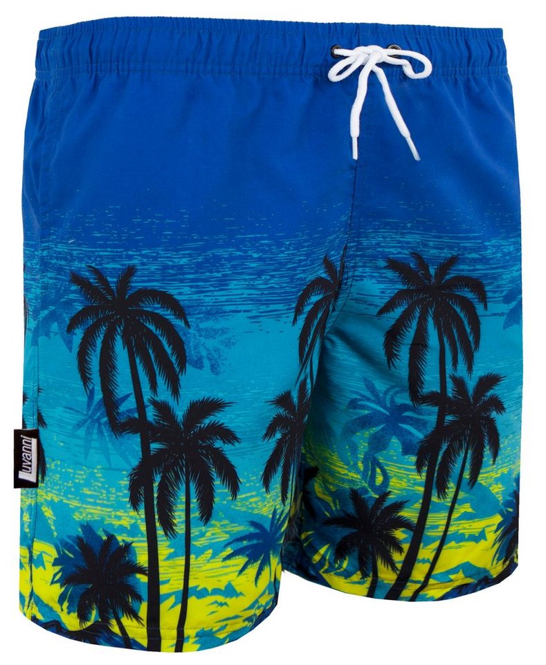 Luvanni Badehose Badehose Herren Schnelltrocknende Beachshorts 439v23 Badeshorts Kordelzug Boardshorts Schwimmhose Männer Streifen Palmen von Luvanni