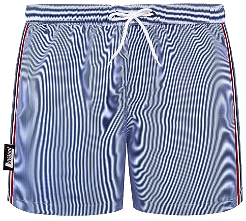 Luvanni Badehose für Herren Schnelltrocknende Badeshorts 19v2 mit Kordelzug Beachshorts Boardshorts Schwimmhose Männer mit Muster Streifen Streifenmuster gestreift blau weiß L von Luvanni