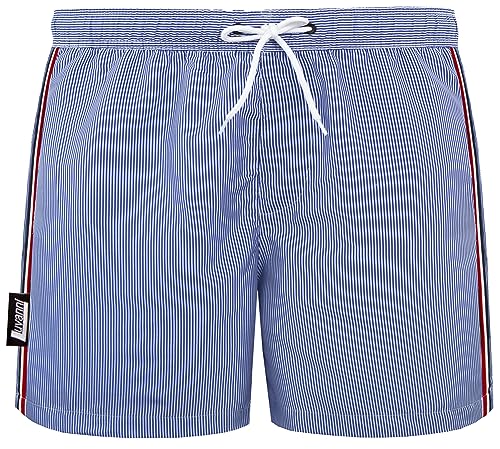 Luvanni Badehose für Herren Schnelltrocknende Badeshorts 19v2 mit Kordelzug Beachshorts Boardshorts Schwimmhose Männer mit Muster Streifen Streifenmuster gestreift blau weiß S von Luvanni
