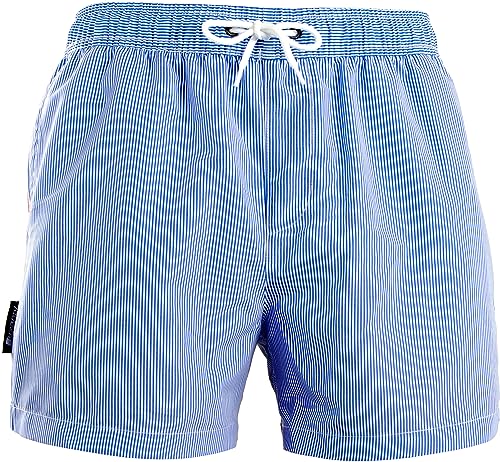 Luvanni Badehose für Herren Schnelltrocknende Badeshorts 19v99 mit Kordelzug Beachshorts Widerstandsfähige Boardshorts Schwimmhose Männer Jungs Boys Muster Gestreift Streifen Farbe Blau Weiß M von Luvanni