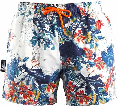 Luvanni Badehose für Herren Schnelltrocknende Badeshorts 29v99 mit Kordelzug Beachshorts Widerstandsfähige Boardshorts Schwimmhose Männer Jungs Boys Muster Blätter Jungle Blatt Blumen Tropisch 5XL von Luvanni