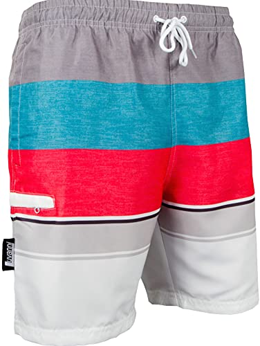 Luvanni Badehose für Herren Schnelltrocknende Badeshorts 600v2 mit Kordelzug Beachshorts Boardshorts Schwimmhose Männer mit Streifenmuster blau rot grau Streifen Grau Rot XL von Luvanni