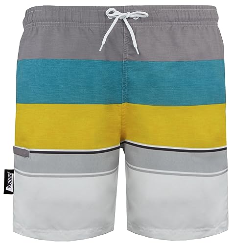 Luvanni Badehose für Herren Schnelltrocknende Badeshorts 601 mit Kordelzug Beachshorts Boardshorts Schwimmhose Männer mit Streifenmuster blau Blau grau Streifen Gelb 4XL von Luvanni