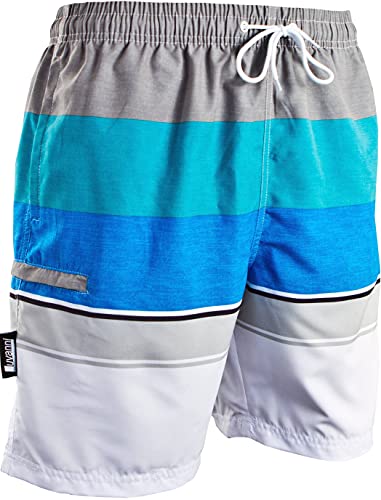 Luvanni Badehose für Herren Schnelltrocknende Badeshorts 601v2 mit Kordelzug Beachshorts Boardshorts Schwimmhose Männer mit Streifenmuster blau Blau grau Streifen Blau 4XL von Luvanni