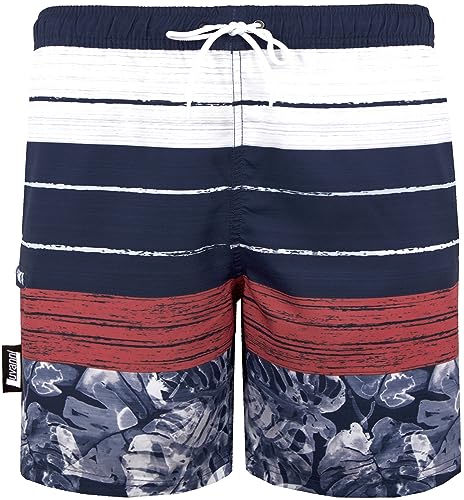 Luvanni Badehose für Herren Schnelltrocknende Badeshorts 868 mit Kordelzug Beachshorts Boardshorts Schwimmhose Männer mit Muster Streifen gestreift Blätter Jungle Blatt Blumen Tropisch 2XL von Luvanni