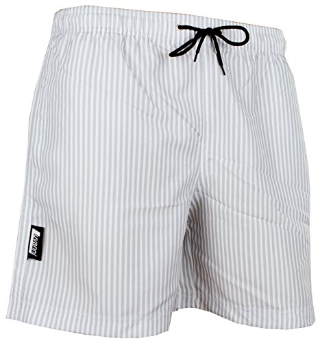 Luvanni Badehose für Herren Schnelltrocknende Badeshorts Style-1 mit Kordelzug Beachshorts Boardshorts Schwimmhose Männer Streifen Streifenmuster Farbe Grau L von Luvanni