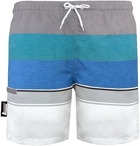 Luvanni Badehose für Herren Schnelltrocknende Badeshorts mit Kordelzug Beachshorts Widerstandsfähige Boardshorts Schwimmhose Männer Jungs Boys Gestreift blau Blau grau Streifen Blau M von Luvanni