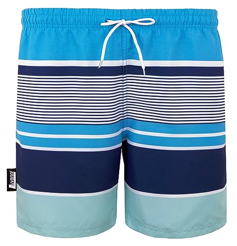 Luvanni Badehose für Herren Schnelltrocknende Badeshorts 593 mit Kordelzug Beachshorts Boardshorts Schwimmhose Männer mit Blautöne gestreift Streifen Blau Schwarz L von Luvanni