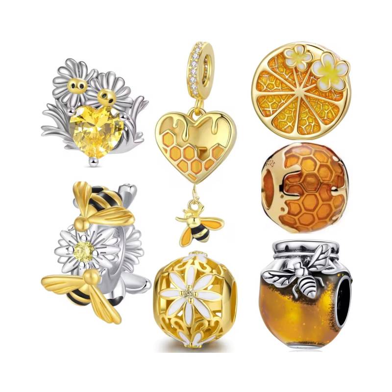 18K Gold Überzogener Honig-Bienen-Charme, S925 Silberner Charme Für Pandora-Armband von Luvarin