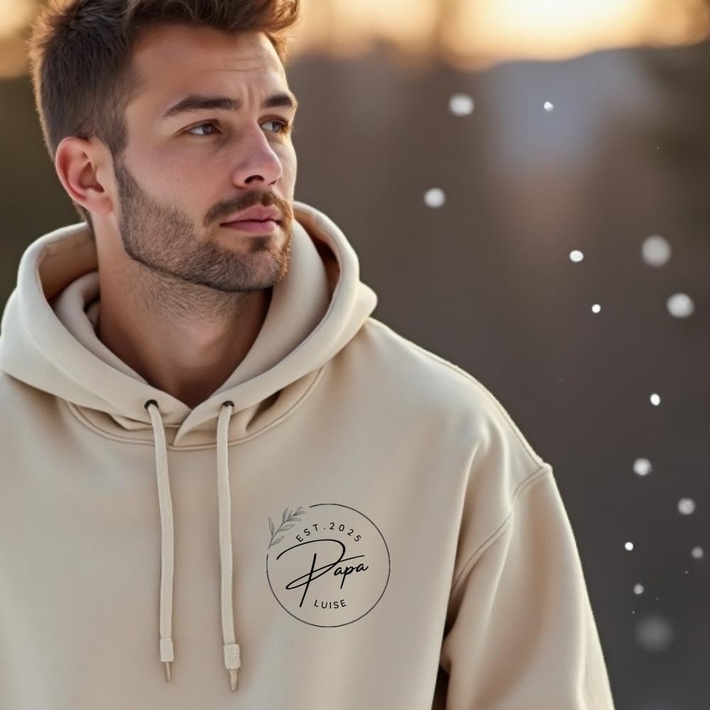 Papa Hoodie Personalisiert Mit Namen & Jahr - Geschenk Zur Geburt Kind | Vatertagsgeschenk Pullover Für Aufdruck von LuviMamaLabel