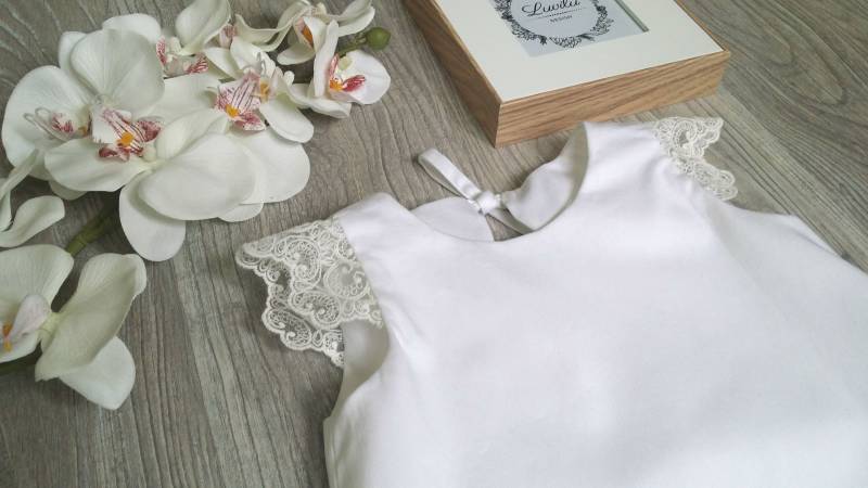 Mädchen Taufe Kleid, Baby Spitze Besonderen Anlass Blumenmädchen Weiße Baumwollkleid von LuviluDesign