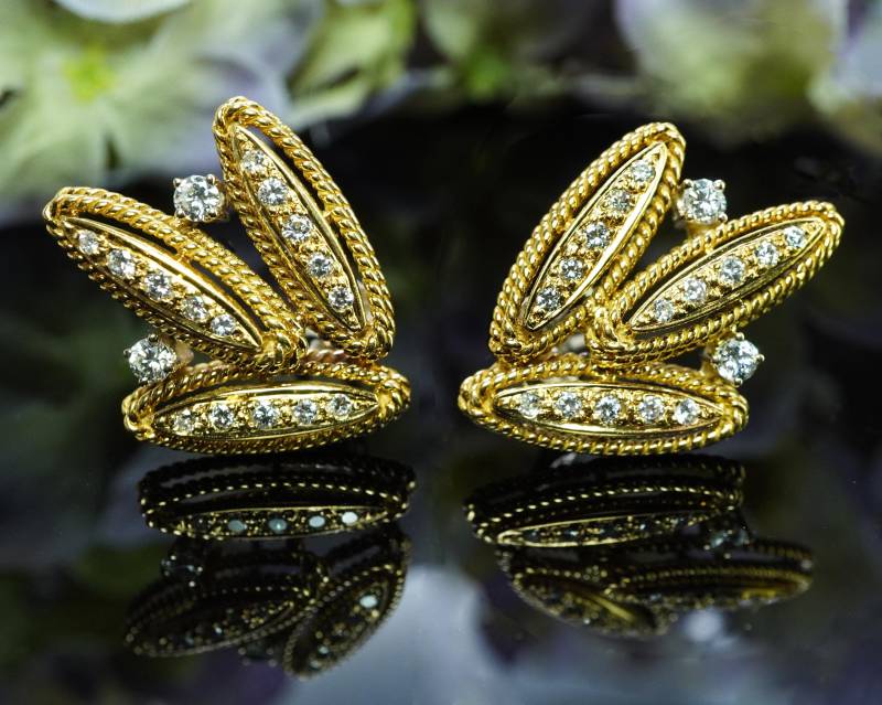 Vintage 18K Gold Diamant Ohrringe | Ohrringe - Mid Century Modern Große Circa 1960S Statement von LuvmydiamondCo
