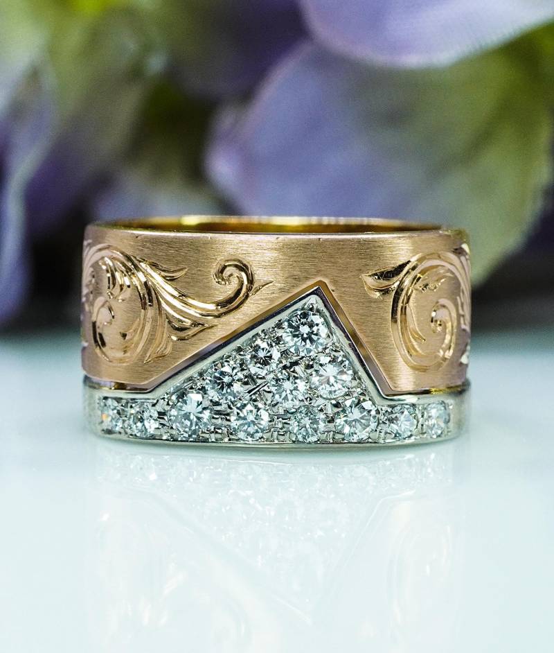 Vintage Designer 18K Gold Platin Diamant Ring Band Nachlass Statement Größe 4, 75-5 von LuvmydiamondCo