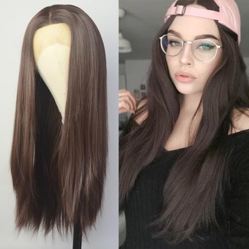 Luwigs Spitzenperücke, Dunkelbraun, Synthetik, T-Spitze, lang, gerade, Schokoladenbraun, Ersatzperücke für schwarze Frauen, 55,9 cm, täglicher Gebrauch, Party, C Luwigs Spitzenperücke, Dunkelbraun, Synthetik, T-Spitze, lang, gerade, Schokoladenbraun, Ersatzperücke für schwarze Frauen, 55,9 cm, täglicher Gebrauch, Party, C von Luwigs