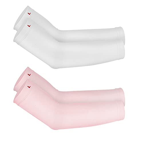 Luwint 2 Paar Kinder-Armstulpen, UV-Sonnenschutz, kühlende Abdeckung für Jungen und Mädchen von 4–12 Jahren (weiß + rosa), 2 Paar (weiß + rosa), Big Kid(6-12 Yrs) von Luwint