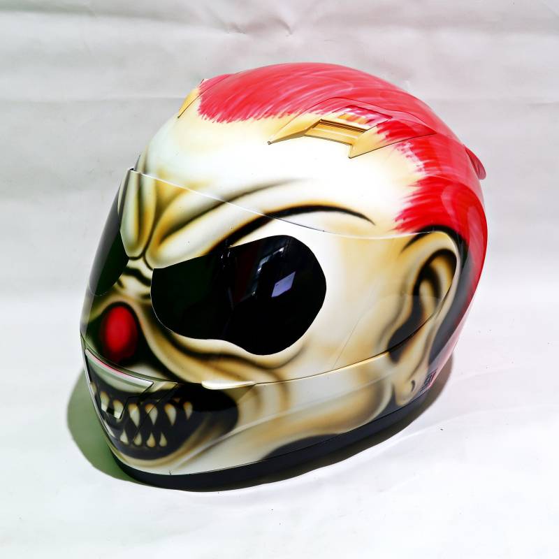 Benutzerdefinierter Motorcyle Helm Airbrush Clown Haar Rot Style | Dot Und Ece Geprüft von LuxBearCustom