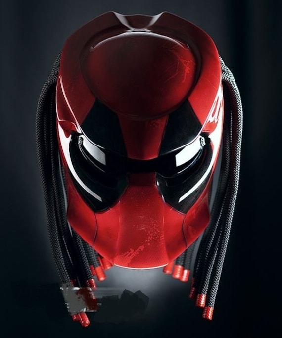Benutzerdefinierte Predator Motorradhelm Handbemalt Deadpool Motive Style | Dot Und Ece Geprüft von LuxBearCustom