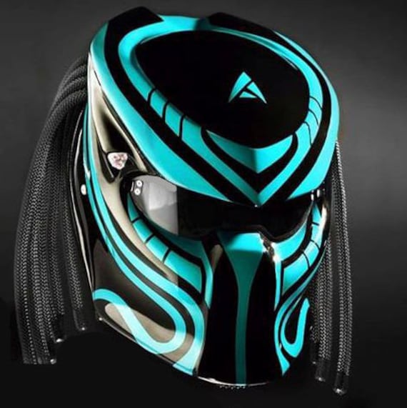 Der Predator Motorrad Helm Hellblau Linie Grafik | Dot Und Ece Geprüft von LuxBearCustom
