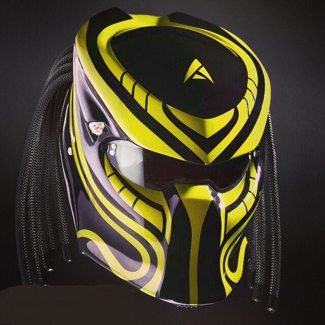 Der Raubtier Motorrad Helm Gelb Linie Grafik | Dot Und Ece Geprüft von LuxBearCustom