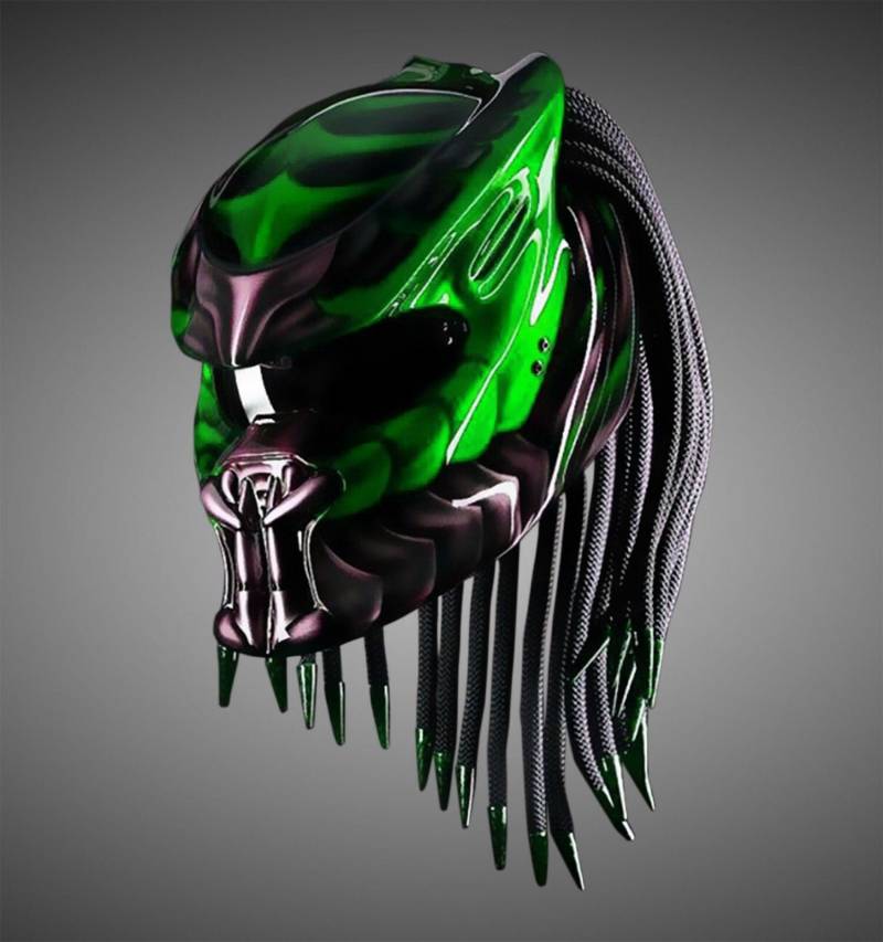Großartig Custom Predator Motorrad Helm Green Kings Style | Dot Und Ece Geprüft von LuxBearCustom