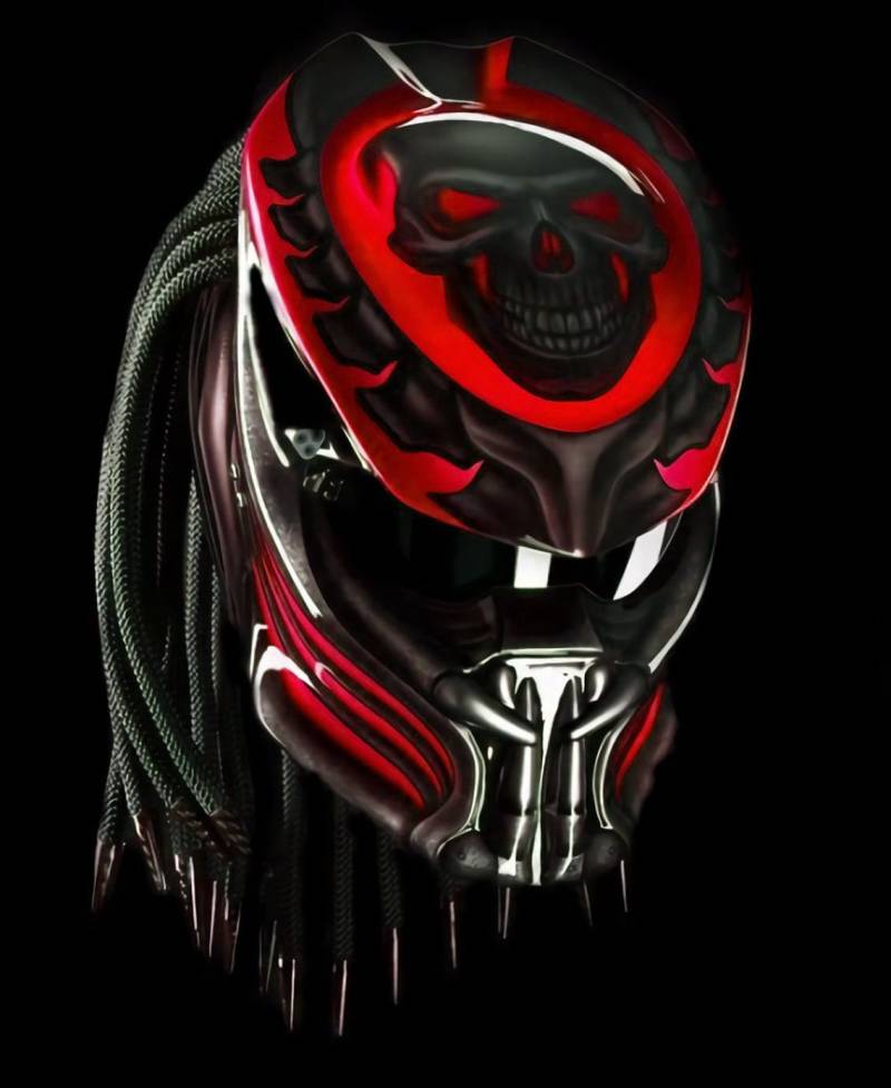 Toller Custom Predator Motorrad Helm Roter Totenkopf | Dot Und Ece Geprüft von LuxBearCustom
