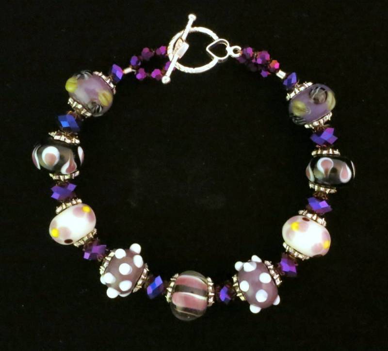 Armband Handgefertigte Lampwork Glasperlen Sterlingsilber .925 Doppelherzverschluss von LuxCache