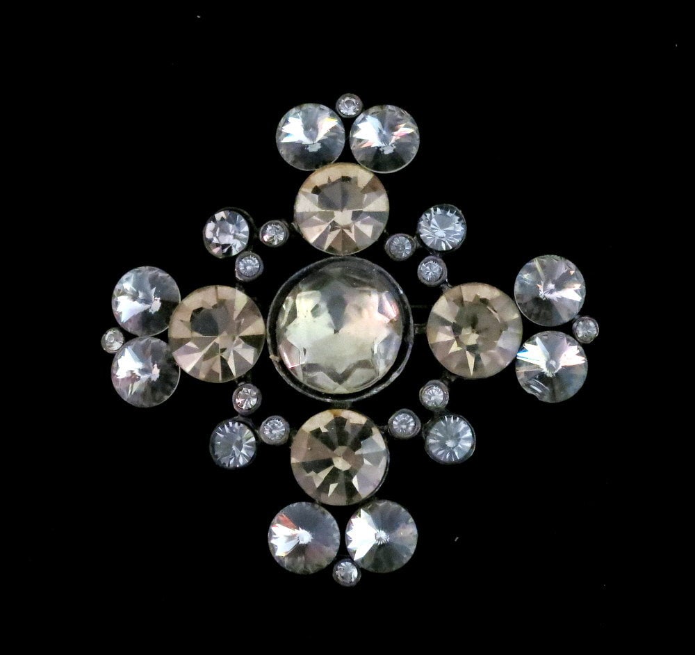 Vintage Große Brosche Topas Und Crystal Clear Facettierte Cabochons Antiqued Silver Plate von LuxCache