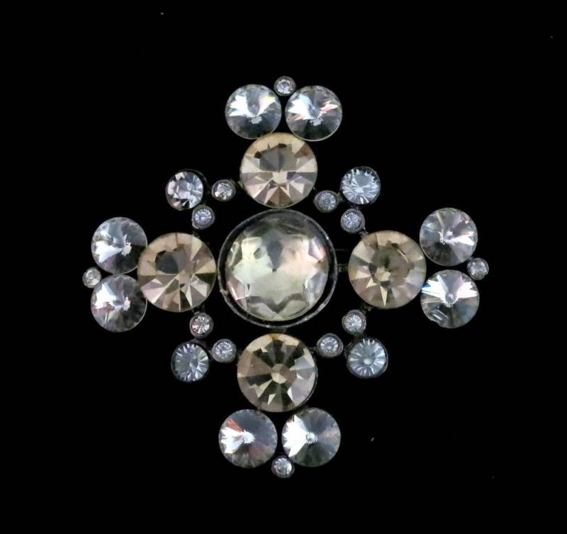 Vintage Große Brosche Topas Und Crystal Clear Facettierte Cabochons Antiqued Silver Plate von LuxCache