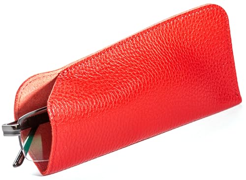 LuxCase Glasses case soft Helsinki” Genuine Leather Handmade Eyeglass Case Sunglasses Eyewear Protective Holder day glasses reading men women unisex ((Red) von LuxCase