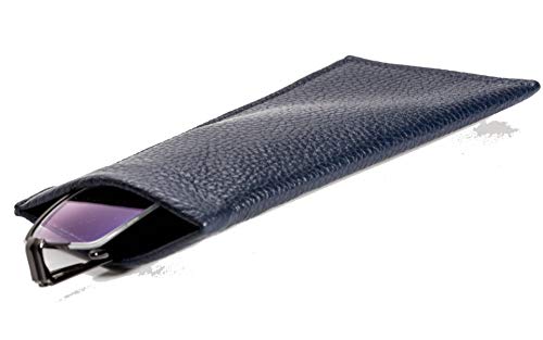 LuxCase Brillenschutzhülle weich 'Stockholm' echte Leder Handmade Augenglashaube Schutzhalter für Tagbrillen Lesebrillen Männer Frauen unisex (Blau) von LuxCase