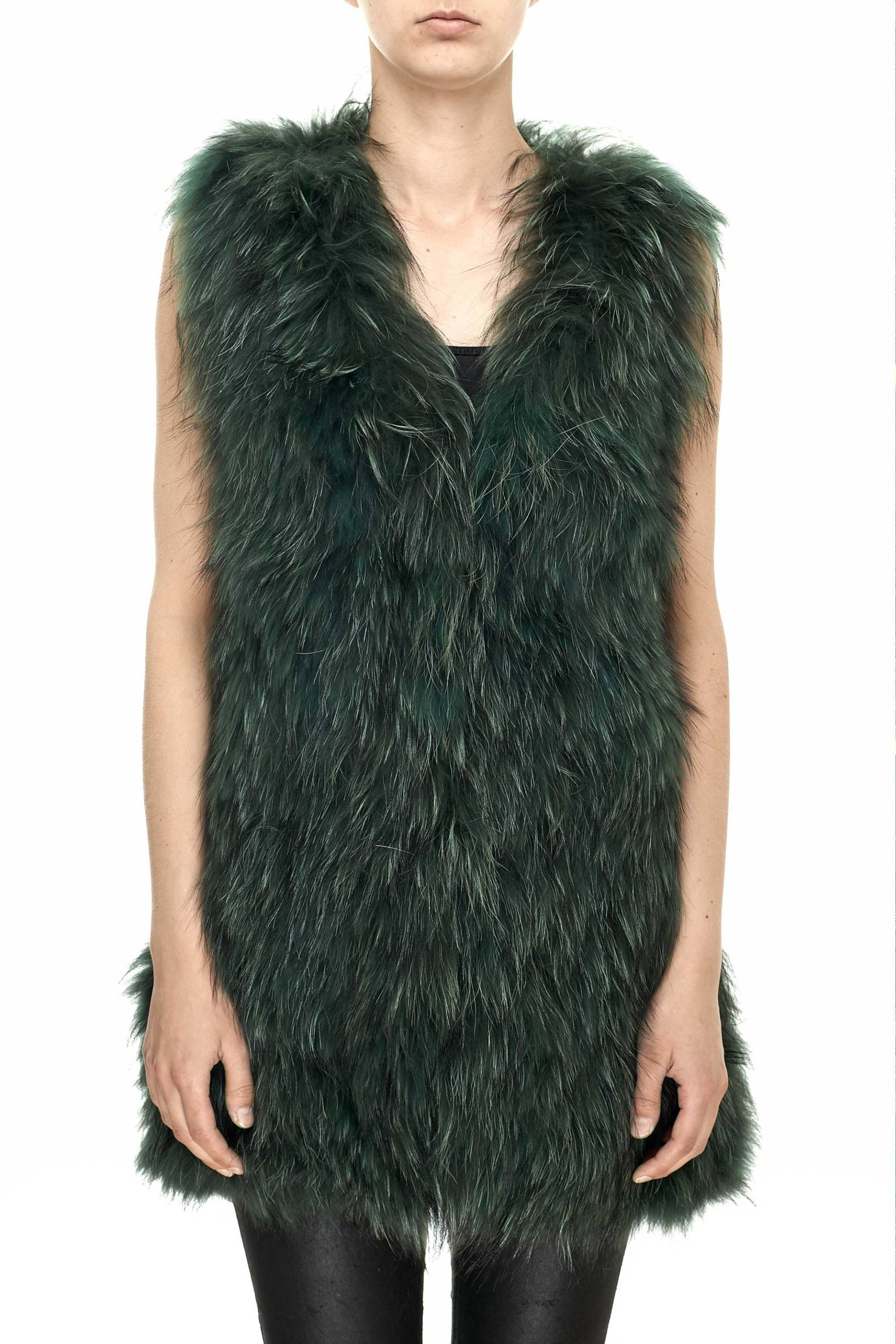 Gestrickte Fuchs Pelz Lange Dunkel Grüne Gilet Gestrickte Fuchs Pelz Lange Dunkel Grüne Gilet von LuxFashionStudio