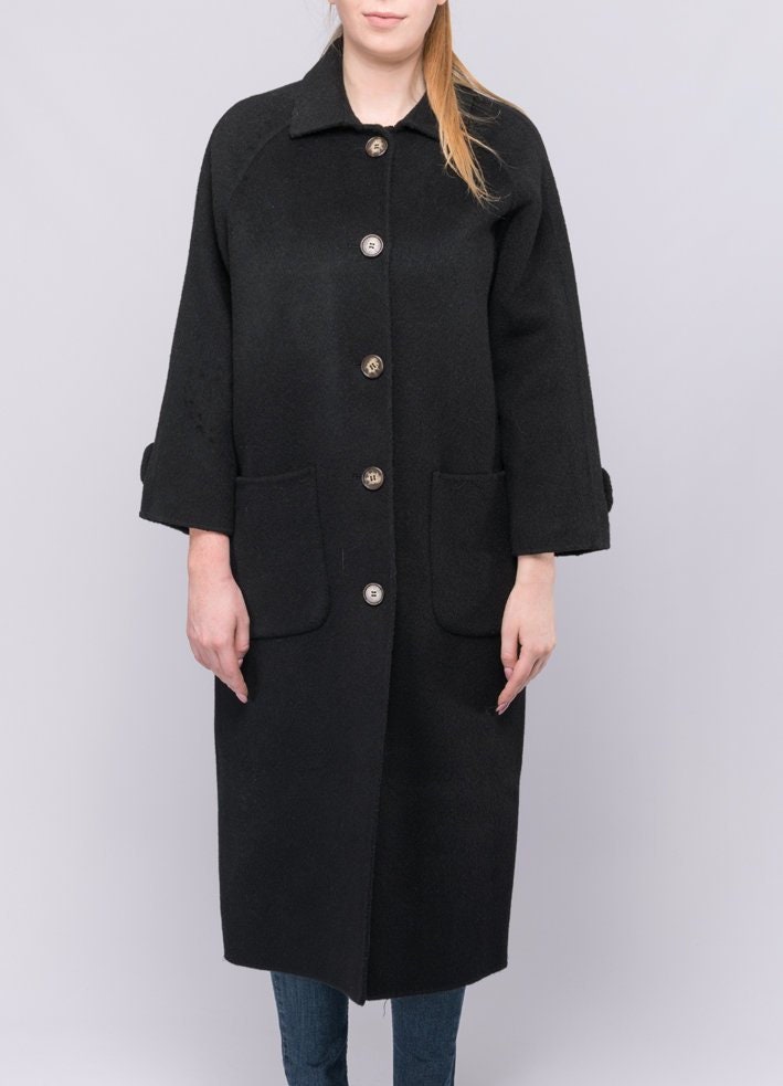 Handgenähte Schwarze Doppelschicht 100% Wollkost Handgenähte Schwarze Doppelschicht 100% Wollkost von LuxFashionStudio