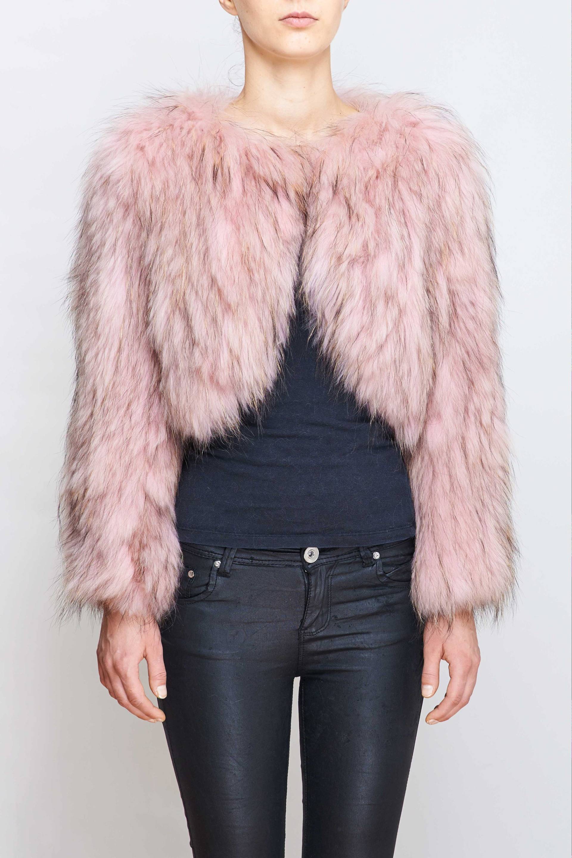 Kurze Pink Fuchs Pelz Strickjacke Kurze Pink Fuchs Pelz Strickjacke von LuxFashionStudio
