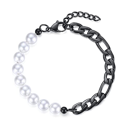 LuxSep 8mm Figaro Kette Perlenarmband für Männer schwarz von LuxSep