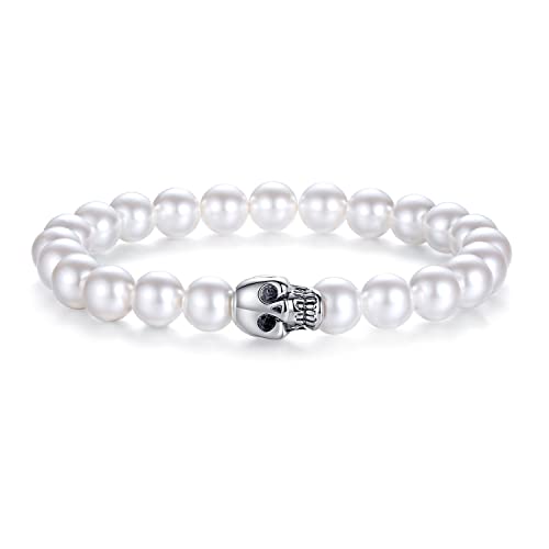 LuxSep Herren Totenkopf Charme Muschel Perlen Armband, L von LuxSep