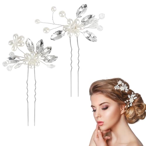 Kristall Haar Reben Blume Blatt Kopfschmuck, 2 Stück Haarschmuck ür Damen Mit Perlen Und Strass, Elegante Haarschmuck Hochzeit Hochzeit Haarnadeln Braut Blume Haar Reben Kristall Haarteil von LuxStellar