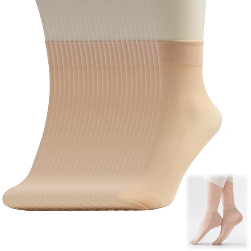 Nylonstrümpfe Damen, 12 Stück Feinstrumpfsöckchen Söckchen Damen Feinstrümpfe mit Atmungsaktivem Fußbereich Hautfarbenem Design Anti Rutsch Wirkung Socken Ideal für Täglichen von LuxStellar