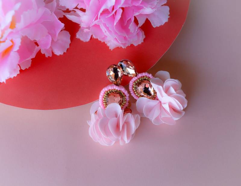 Rosa Kristall Quasten Ohrringe Perlen Strass Brautschmuck Rosa Kristall Quasten Ohrringe Perlen Strass Brautschmuck von LuxStoreDr