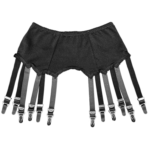 Luxallacki Strapsgürtel aus festem Stoff mit 12 Riemen und verstellbaren Metallverschlüssen für halterlose Strümpfe, Schwarz , 42 von Luxallacki