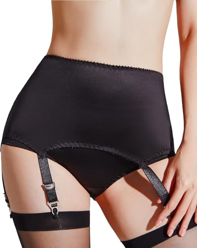 Luxallacki Vintage-inspirierter Strapsgürtel mit 6 Riemen, Metallverschlüssen, glatter Satin und floraler Netz-Spitze, eleganter britischer Strumpfgürtel, Schwarz , 46 Luxallacki Vintage-inspirierter Strapsgürtel mit 6 Riemen, Metallverschlüssen, glatter Satin und floraler Netz-Spitze, eleganter britischer Strumpfgürtel, Schwarz , 46 von Luxallacki