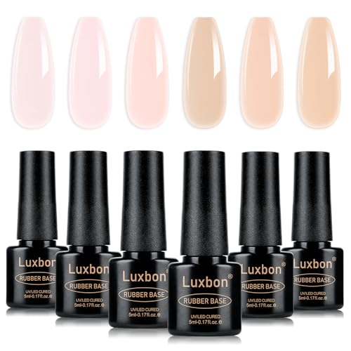 Luxbon 5 IN 1 Gummibasis Farbe Gel Nagellack Set, 6 Farben Apex Building Selbstnivellierender Nude Gel Polish Pink Pfirsich Neutral Sheer für Nägel UV LED Soak Off Geschenke für Frauen Kit 006 Luxbon 5 IN 1 Gummibasis Farbe Gel Nagellack Set, 6 Farben Apex Building Selbstnivellierender Nude Gel Polish Pink Pfirsich Neutral Sheer für Nägel UV LED Soak Off Geschenke für Frauen Kit 006 von Luxbon