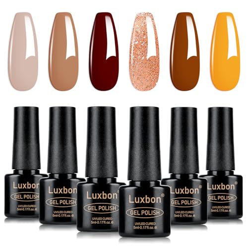 Luxbon 6 Stück Gel Nagellack Set - Herbst Farbe Set Lang anhaltender Herbst Gel Polish, UV led Soak Off Nail Art Designs Maniküre Kit 023 von Luxbon