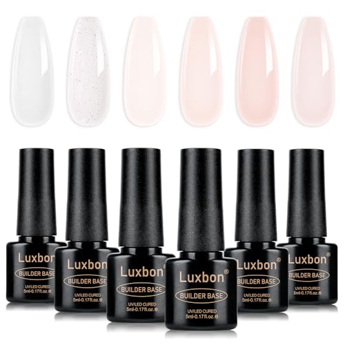 Luxbon 7 IN 1 Builder Base Colour Gel Nagellack-Set, 6 Farben Nagelverlängerung Verbesserung Nude Gel Polish Pink Peach für Nägel UV LED Soak Off Nail Art Design Geschenke für Frauen Kit 002 von Luxbon