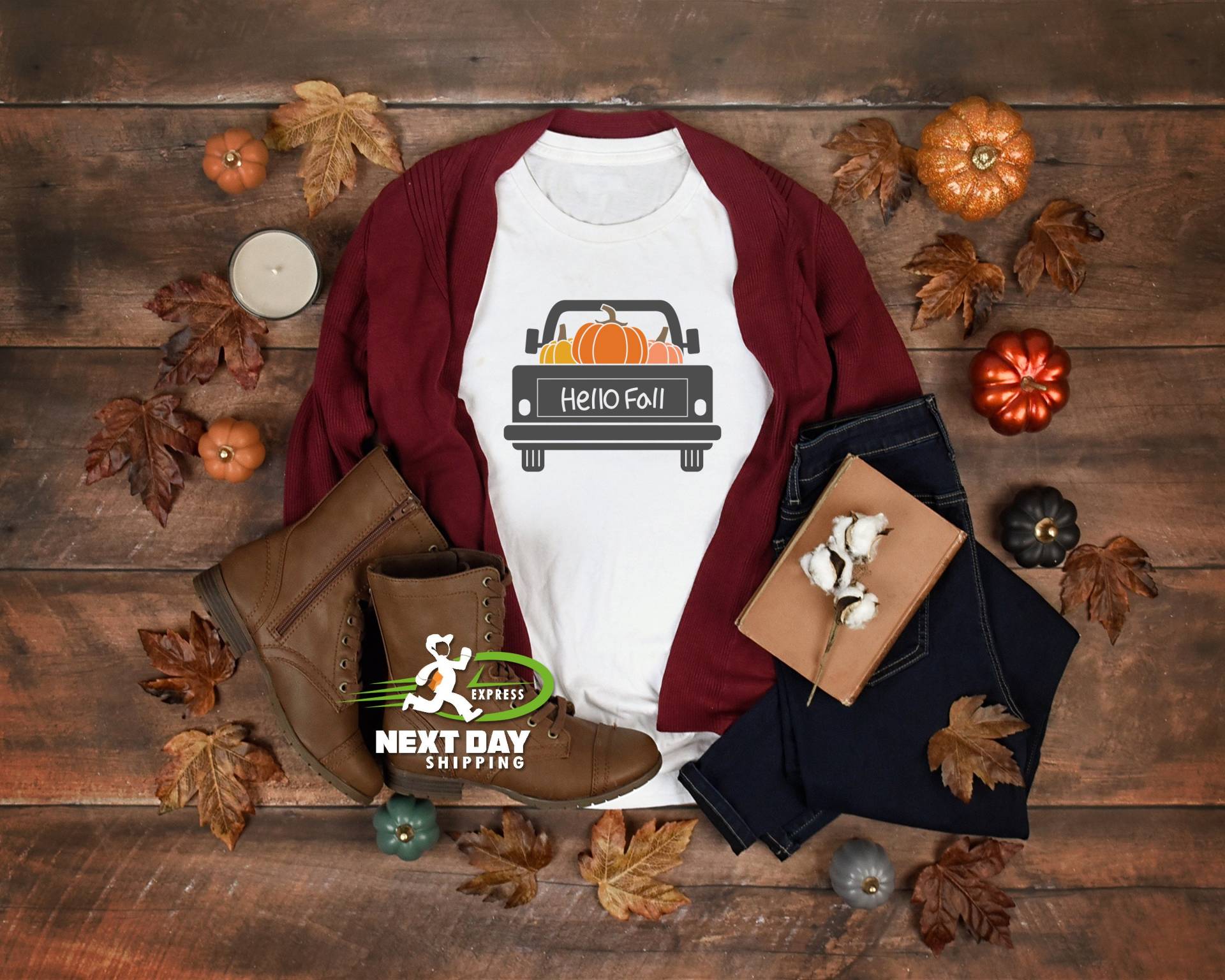 Hello Fall Kürbis Truck Shirt, Herren Thanksgiving Herbst Tshirt, Tshirt, Tshirt von Luxbotic