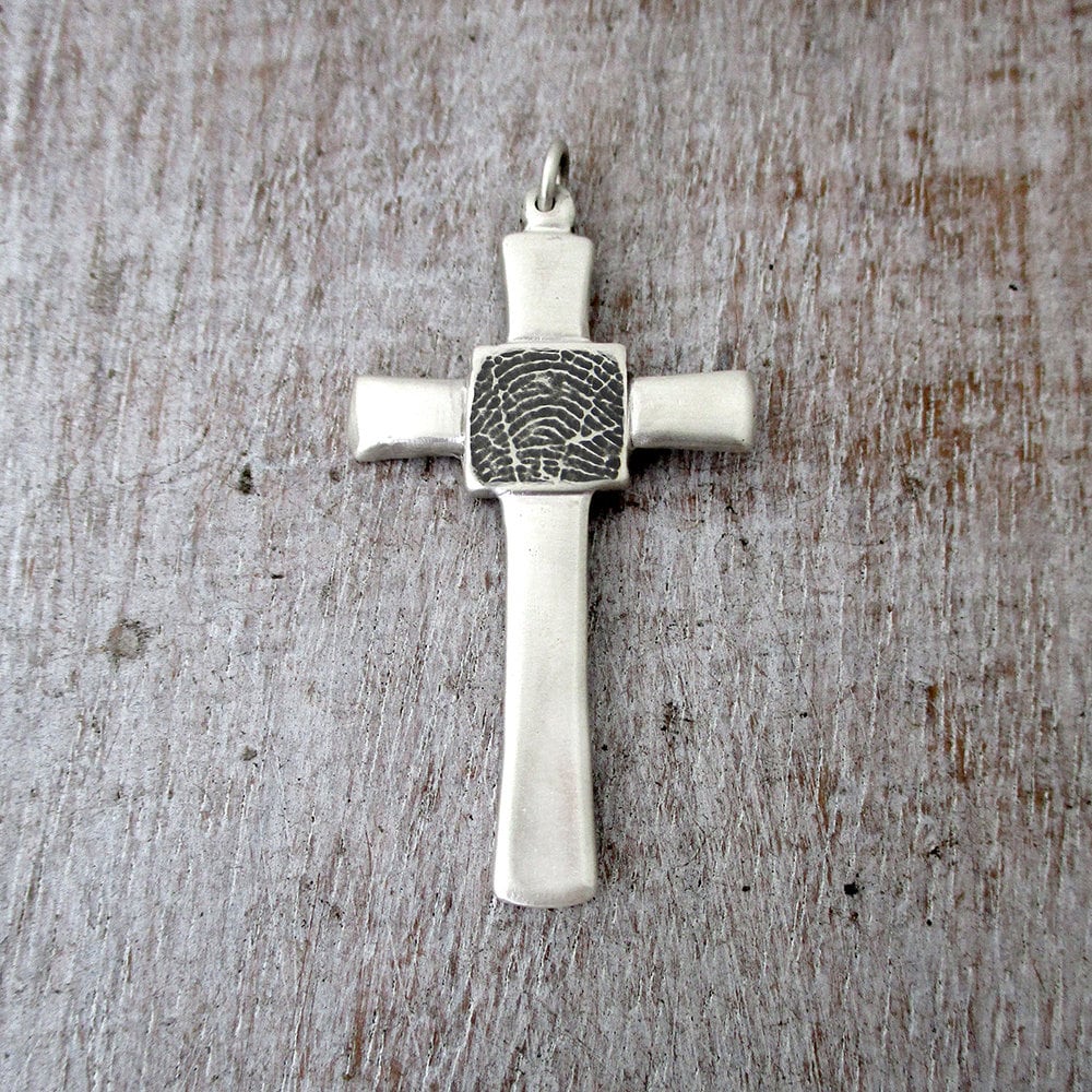 sterling Silber Personalisierter Fingerabdruck-Kreuz-Anhänger Aus Einem Digitalen Bild, Herren-Denkmal-Schmuck, Unisex-Kreuzanhänger von LuxeDesignJewellery