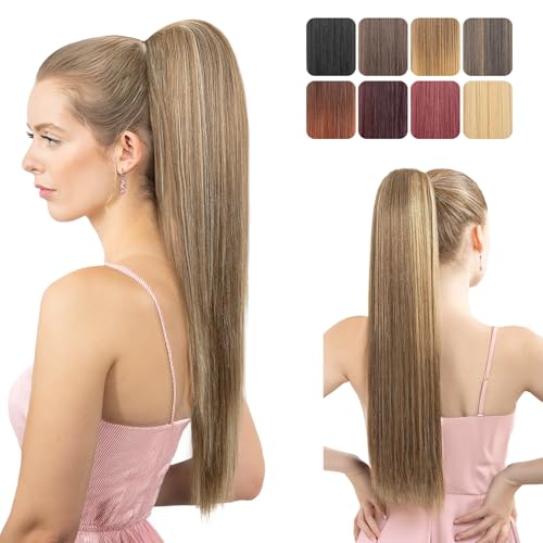 LuxeHair Luxehair Pferdeschwanz-Extensions, 61 cm lang, gerade, mit Clip, für Damen, Goldbraun mit Blond Hl Goldbraun/Blond HL LuxeHair Luxehair Pferdeschwanz-Extensions, 61 cm lang, gerade, mit Clip, für Damen, Goldbraun mit Blond Hl Goldbraun/Blond HL von LuxeHair