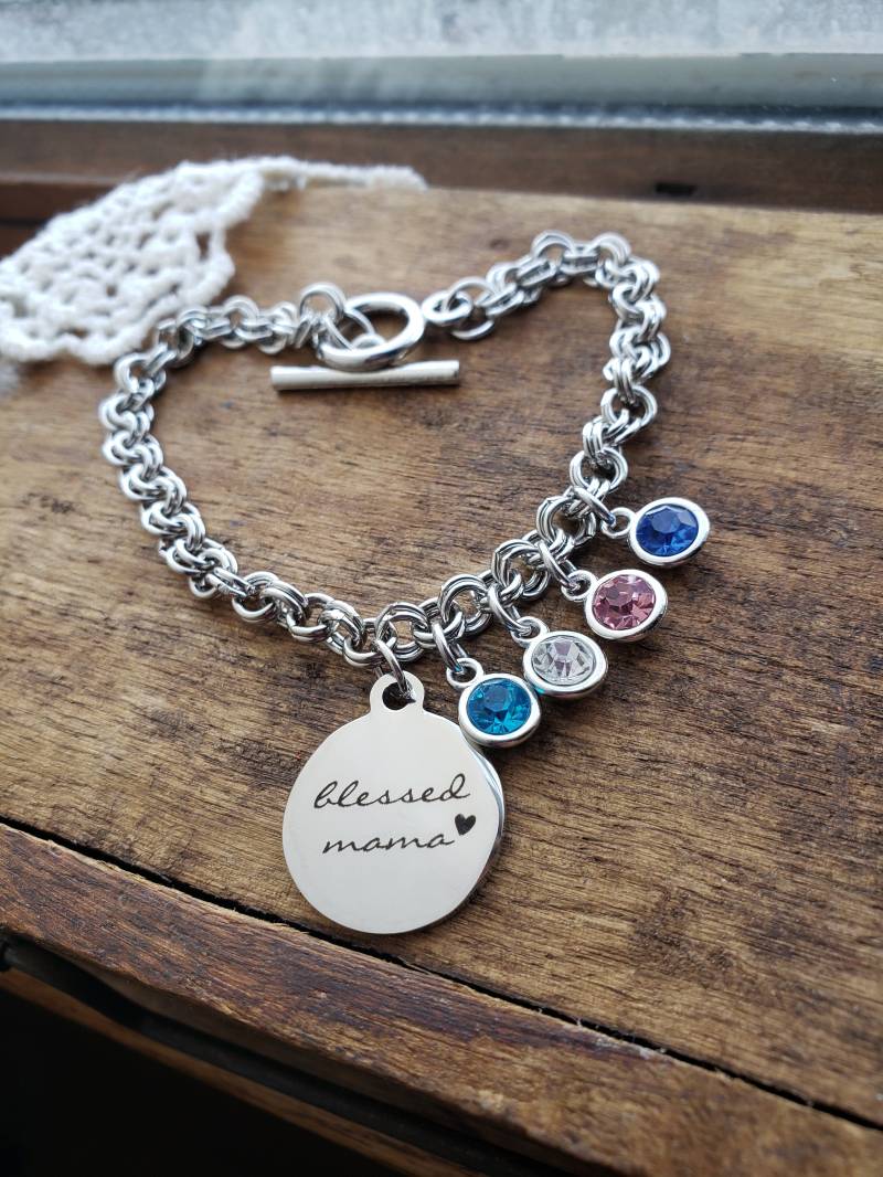 Gesegnete Mama Bettelarmband, Personalisiertes Geburtsstein Armband Für Mama, Mutters Armband, Geschenk Push Geschenk, Mutter von LuxedesignsbySarah