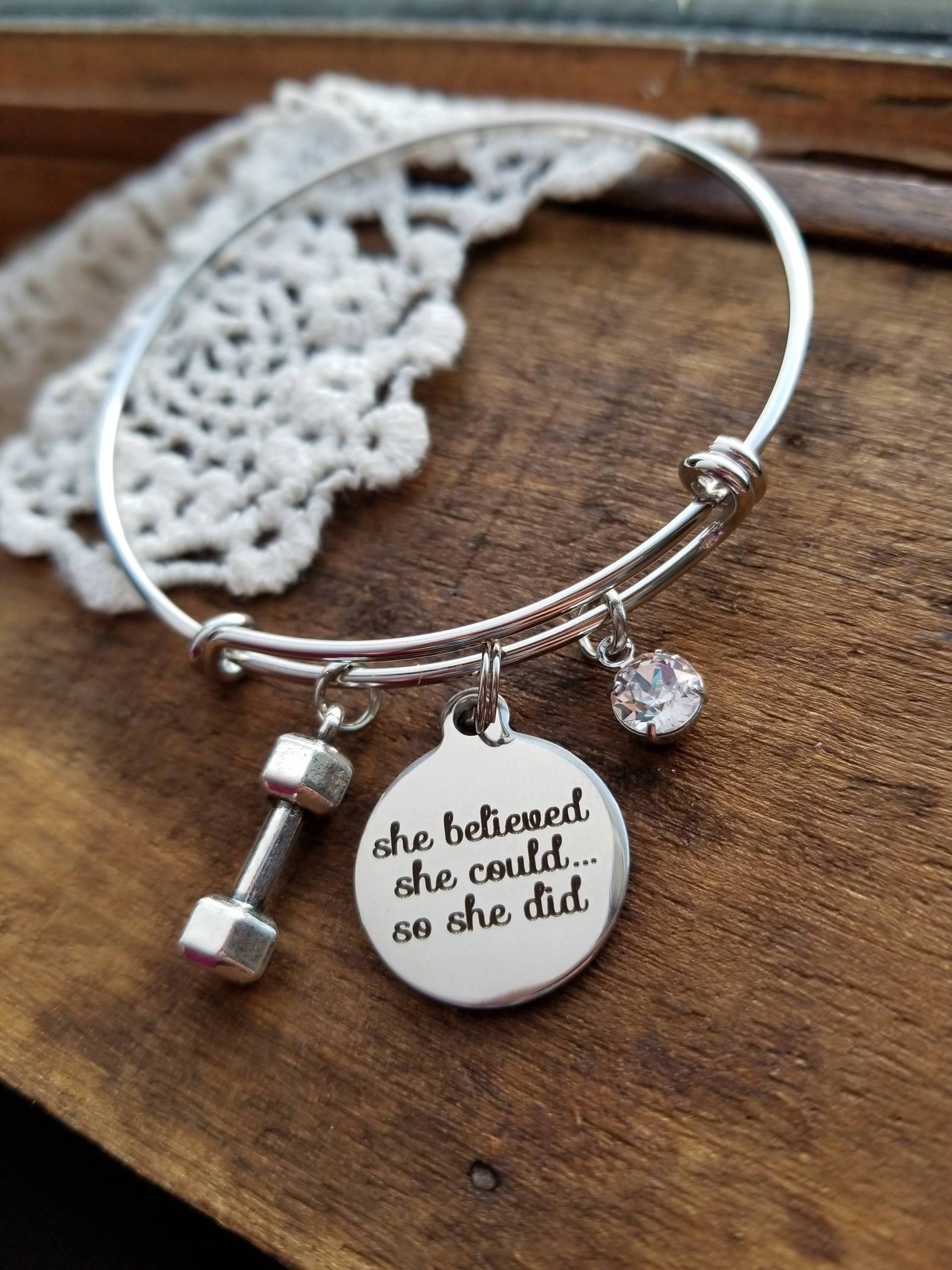 Gewicht-Verlust-Schmuck, Geschenk Für Trainer, Sie Glaubte, Könne So Tat Armband, Fitness-Armband, Hantel Gewichtheben von LuxedesignsbySarah