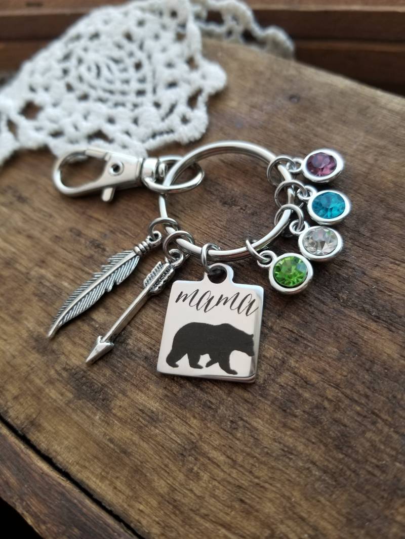 Mama Bär Schlüsselanhänger, Personalisierte Personalisiertes Geschenk Für Mama, Geburtsstein Geschenk, Muttertag von LuxedesignsbySarah