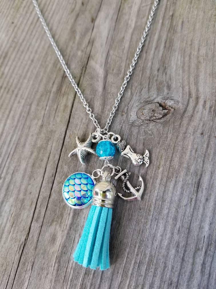 Meerjungfrau Kette Quaste Halskette Starfish-Halskette, Ankerkette, Scale Anhänger Halskette, Blaue Maritime Sommer-Schmuck von LuxedesignsbySarah